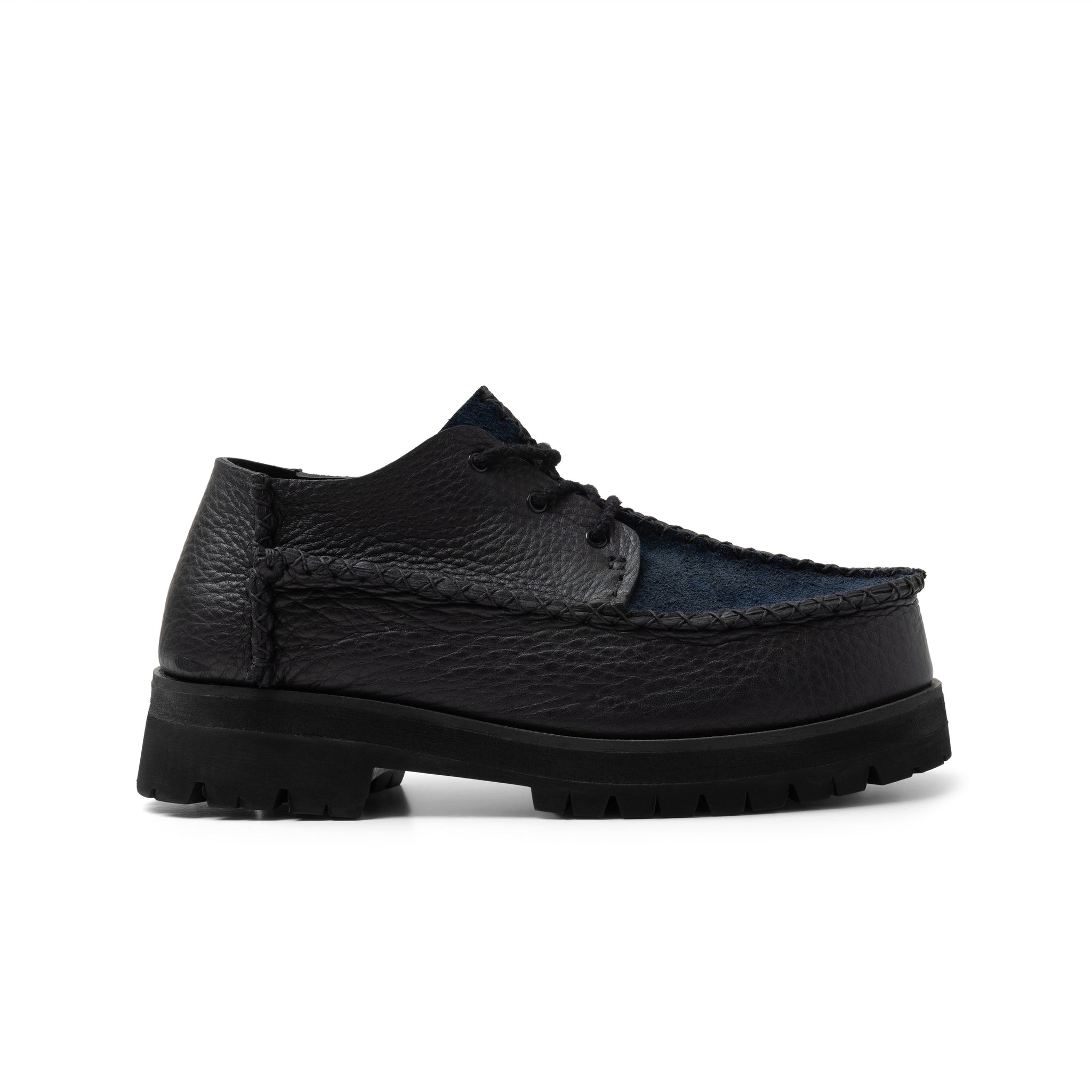 Six Stitch - Black Grain Leather/ Blue Suede