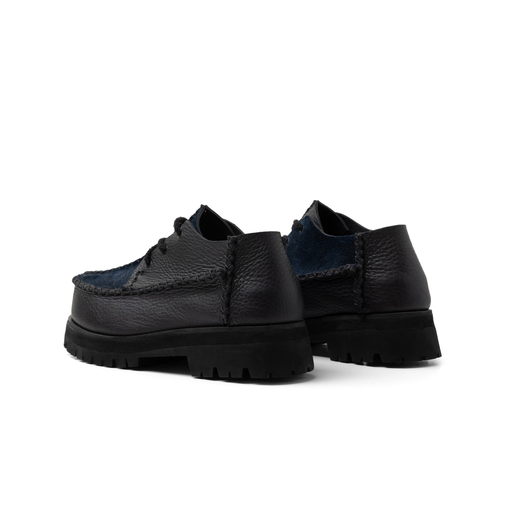 Six Stitch - Black Grain Leather/ Blue Suede