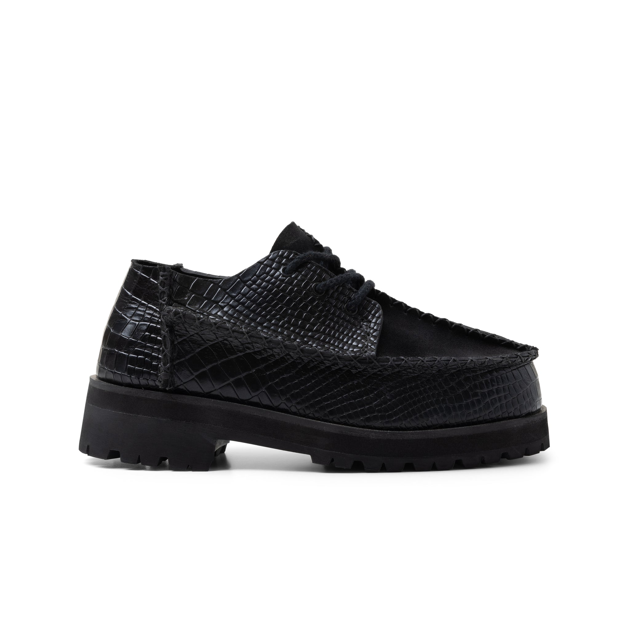 The Six Stitch - Black Croc/ Black Suede