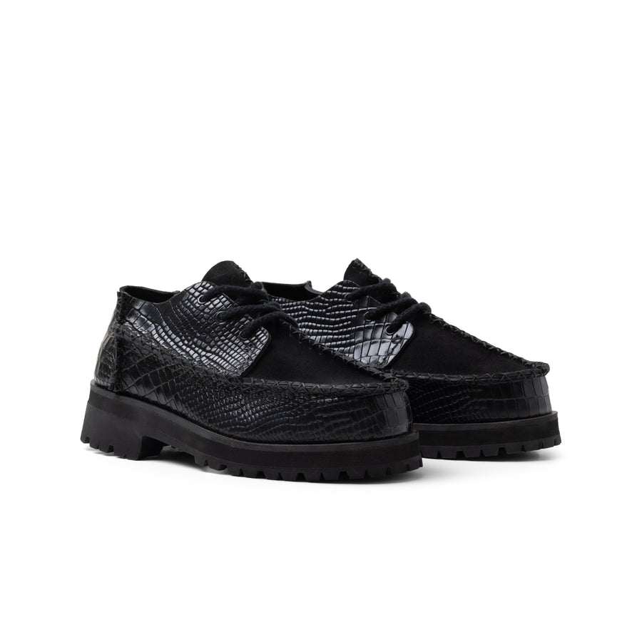 The Six Stitch - Black Croc/ Black Suede