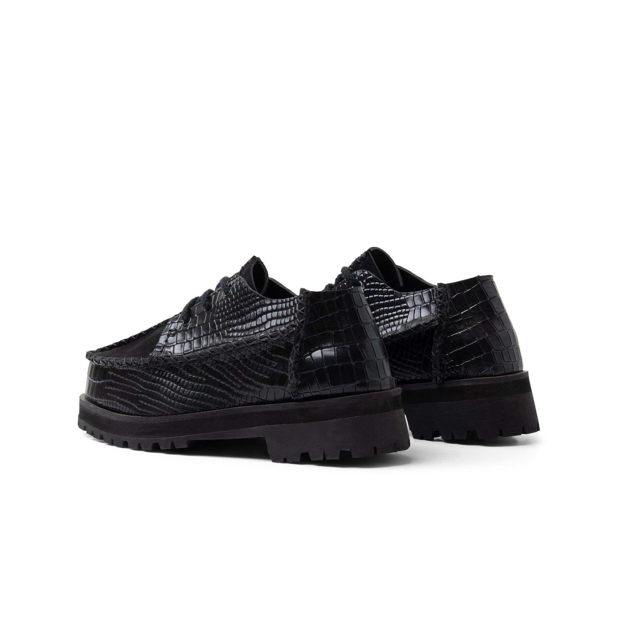 The Six Stitch - Black Croc/ Black Suede